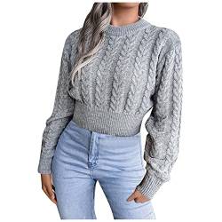 Nhainel Cropped Pullover Damen Strick Strickpullover Sexy Kurz Geschnittene Pullover Mit Rundhalsausschnitt Langarm Sweatshirt Elegant Strickpulli von Nhainel