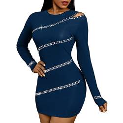 Nhainel Damen Glitzer Kleid Elegant Festliche Kleider Minikleid Festlich Glitzer Kleid Pulli Tunika Bodycon Minikleid Partykleid (Dunkelblau, XXL) von Nhainel