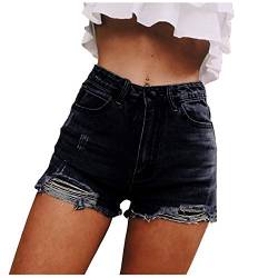 Nhainel Jeans Shorts Damen Kurze Hose Damen Jeans Casual Ripped Denim Shorts Mittlere Taille Kurze Jeanshose mit Taschen von Nhainel