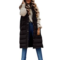 Nhainel Steppweste Damen Lang ärmellose Weste Damen Longweste Große Größen Schwarz Beige Daunenweste Winterjacke Daunenjacke Kapuzenweste Weste üBergangsjacke üBergangsweste Winterweste Mit Tasche von Nhainel