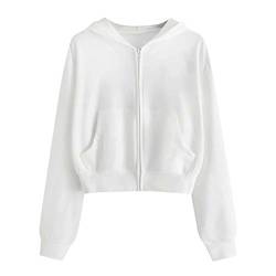 Nhainel Sweatjacke Damen Crop Jacke Cropped Kapuzenpullover Jacke Damen Reißverschluss Weiß Schwarz Kurze Sweatjacke Kapuzenjacke Hoodie Teenager Mädchen von Nhainel