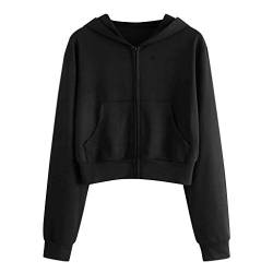 Nhainel Sweatjacke Damen Crop Jacke Cropped Kapuzenpullover Jacke Damen Reißverschluss Weiß Schwarz Kurze Sweatjacke Kapuzenjacke Hoodie Teenager Mädchen von Nhainel