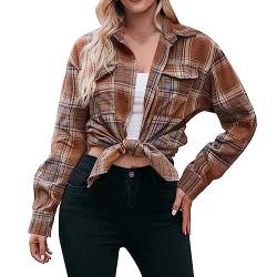 Nhainel Trachtenbluse Damen Kariert Damen Karrierte Bluse Langarm Karo Flanell Hemden 100% Baumwolle Button-down Hemdbluse für Alltag und Oktoberfest von Nhainel