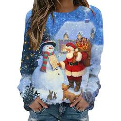 Pullover Damen Weihnachtsmann Muster Weihnachtsdruck Weihnachtspulli Christmas Sweater Casual Lose Langarmshirt Xmas Pulli Shirt Frauen Jumper Bluse Tops Longshirt Oberteil Sweatshirts von Nhainel