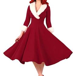 Rockabilly Weihnachtskleid Damen Elegant Weihnachtskleider Langarm Festliche Kleider Midi Kleider Party Kleider 60Er Jahre Kleider Abendkleider Swing Kleid Cocktailkleid von Nhainel