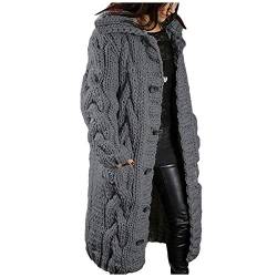 Strickjacken für Damen,Strickjacken für Damen Lang Mit Kapuze Strickjacke Elegant Open Front Grobstrick Strick Cardigan Kapuzenpullover Lose Warm Herbst Winter Jacke Mantel mit knöpfe und Taschen von Nhainel