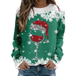 Weihnachts Pullis Damen Weinglas Muster Christmas Sweater Casual Lose Langarmshirt Weihnachtsdruck Xmas Pulli Shirt Frauen Jumper Bluse Tops Longshirt Oberteil Sweatshirts Kapuzenpullover von Nhainel