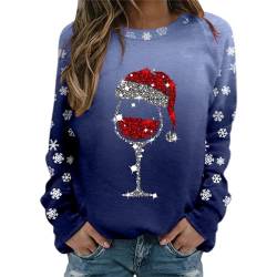 Weihnachts Pullis Damen Weinglas Muster Christmas Sweater Casual Lose Langarmshirt Weihnachtsdruck Xmas Pulli Shirt Frauen Jumper Bluse Tops Longshirt Oberteil Sweatshirts Kapuzenpullover von Nhainel