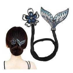 Whale Tail Strass Blume Haarspange, Lazy Hair Curler Deft Bun Maker, French Twist Bun Frisur Shaper, Ozeanblaue Feder Haarnadel für langes dickes Haar Zubehör für Frauen Mädchen (Wal) von Niblido