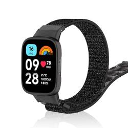 Niboow Armband für Xiaomi Redmi Watch 3 Active, Frauen Mann Weich Atmungsaktiver Ersatzriemen, Nylon Solo Loop Einstellbar Ersatzband, Sport Watch Band für Xiaomi Redmi Watch 3 Active (Schwarz) von Niboow