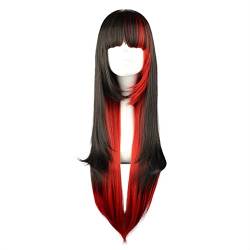 NiceLisa Frauen lange schwarze und rote Anime Cosplay Perücke Halloween Cosplay Kostüm Haarperücke von NiceLisa