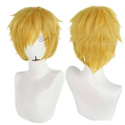 NiceLisa Kurze flauschige blonde goldene Perücke One Piece Sanji Sanjis Cosplay Kostümperücke für Erwachsene von NiceLisa