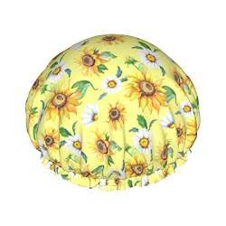Duschhaube mit Sonnenblumen-Gänseblümchen-Print, doppelt wasserdichte Badekappe, doppelt wasserdichte Badekappe, Nachthaube von Nicfaky