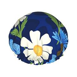 Sommerblumen auf blauem Hintergrund Print Duschhaube, doppelte wasserdichte Badekappe, doppelte wasserdichte Badekappe, Nachthaube von Nicfaky