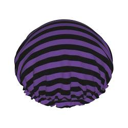 Stripe Purple Black Print Duschhaube, doppelte wasserdichte Badekappe, doppelte wasserdichte Badekappe, Nachthaube von Nicfaky