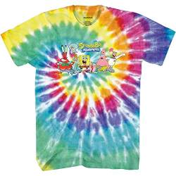 Mens Spongebob Squarepants Classic Shirt - Spongebob, Patrick & Krusty Krab Splatter T-Shirt (Rainbow Lineup Dye, Medium) von Nickelodeon