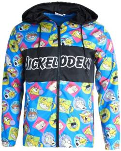 Nickelodeon Herren Jacke Leichte Kapuze Windbreaker Mantel Vintage Neuheit Streetwear für Männer SpongeBob Rugrats (S-XL), blau / schwarz, M von Nickelodeon