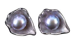 NicoWerk Damen Perlenohrringe Muschelschal aus 925 Sterling Silber Grau Stecker Ohrstecker See Süßwasserperlen POR131 von NicoWerk