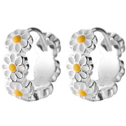 NicoWerk Damen Silber Ohrringe Blume aus 925 Sterling Silber Gänseblümchen Schmal Filigran Ausgefallen Verspielt mit Struktur Glänzend SOR466 von NicoWerk