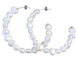 NicoWerk Damen Silber Ohrringe Creolen aus 925 Sterling Silber Barock Perlen Elegant Ausgefallen SOR434 von NicoWerk
