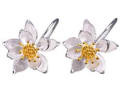 NicoWerk Damen Silber Ohrringe Lotus aus 925 Sterling Silber Blume Golden SOR255 von NicoWerk