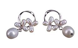 NicoWerk Damen Silber Ohrringe Perle aus 925 Sterling Silber Blume Weiss Süßwasserperle SOR310 von NicoWerk