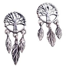 NicoWerk Damen Silber Ohrringe Traumfänger aus 925 Sterling Silber Dreamcatcher Lebensbaum Vintage Geschwärzt Durchlöchert SOR300 von NicoWerk