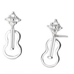 NicoWerk Damen Silber Ohrstecker Geige aus 925 Sterling Silber Glänzend mit Stein Glatt Schmal Schlicht Instrument Zirkonia Dezent Zierlich SOS551 von NicoWerk