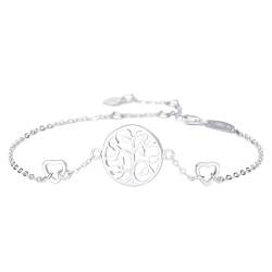 NicoWerk Damen Silberarmband Lebensbaum aus 925 Sterling Silber Familie Schlicht Filigran Glänzend Blatt Kreis Baum Herz SAB271 von NicoWerk