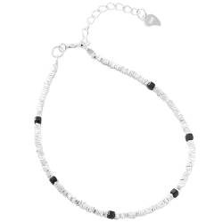 NicoWerk Damen Silberarmband Schlicht aus 925 Sterling Silber Schmal Filigran Glänzend mit Stein Schwarz Edel Elegant Dezent Gewickelt SAB272 von NicoWerk