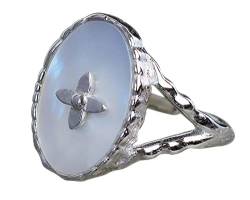 NicoWerk Damen Silberring Perlmutt aus 925 Sterling Silber Ornament Breit Oval Verstellbar Offen SRI724 von NicoWerk