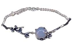 NicoWerk Silberarmband Chalcedon Vintage Blume Armband Silber 925 Armkette Damen Schmuck Geschenk Sterling SAB151 von NicoWerk