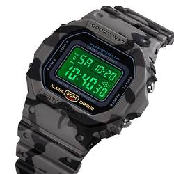 Nicoone Herren-Sport-Digitaluhr, Hintergrundbeleuchtung, wasserdicht, Sportuhr, Outdoor-Laufuhr, wasserabweisend, Alarm, Countdown-Armbanduhr mit Box von Nicoone