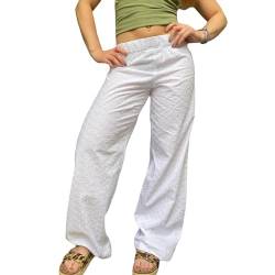 Nicoxijia Y2K Gestreifte Loungehose für Damen, weites Bein, lockere elastische Taille, kariert, Nadelstreifen, Hose zum Ausgehen, Streetwear, Y2K-Weiß, S von Nicoxijia