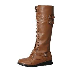 Nidddiv 37 Mädchen Damen-Schnürstiefel mit Blockabsatz, Schnallen und Plateausohle vorne Schuhe Damen Winterstiefel Günstig (Coffee, 40) von Nidddiv