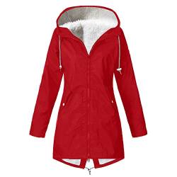 Nidddiv Fleece-gefütterter langer wasserdichter Regenmantel für Damen, Übergröße, dick, hält warm, mit Kapuze, Regenmantel für Damen, winddicht, Winter, Outdoor, Hoodies, Reißverschluss, von Nidddiv