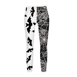 Nidddiv Halloween Fledermaus Spinnennetz Patchwork Print Leggings Gym Leggings für Frauen UK Slim Yoga Hosen Hohe Taille Fitness Enge Hose Laufen Joggen Dehnbar Weiche Strumpfhose Blickdicht von Nidddiv