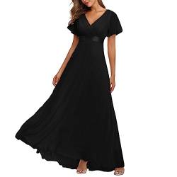 Partykleider für Damen UK Chiffon Bankett Brautjungfer Übergröße Abendkleider Ballkleid A-Linie Rüschen Maxikleid Hochzeitskleid Einfarbig Tüll Cocktailkleider Damen Lange Kleider Größe 18, Schwarz , von Nidddiv