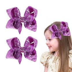 2 Stück 12,7 cm Haarschleife Pailletten Glitzer Sparkle Schleife Haarspangen Zubehör für Mädchen Frauen (lila) von Nideen