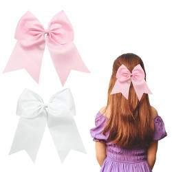 2 Stück 20,3 cm große Haarschleifen für Frauen Mädchen Haarschleife Haarspangen weiße Haarschleife (weiß, rosa) von Nideen