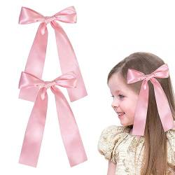 2 Stück Haarschleife für Mädchen, Haarspangen mit Schleife Haarschmuck für Mädchen Damen Satinbandschleifen Hair bow(Rosa) von Nideen