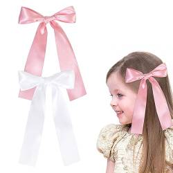 2 Stück Haarschleife für Mädchen, Haarspangen mit Schleife Haarschmuck für Mädchen Damen Satinbandschleifen Hair bow(Weiß, Rosa) von Nideen