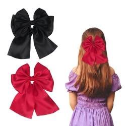 2 Stück Haarschleifen Damen, 17× 14cm Haarspange Schleife Satin-Schleifen Haarschmuck für Mädchen(Schwarz, Rot) von Nideen