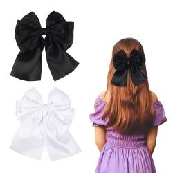 2 Stück Haarschleifen Damen, 17× 14cm Haarspange Schleife Satin-Schleifen Haarschmuck für Mädchen(Schwarz, Weiß) von Nideen
