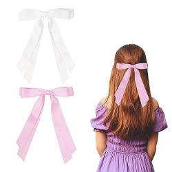 2 Stück Haarschleifen Damen, Haarschleife mit Bänder Haarspange Schleife Haarschmuck Mädchen Hair Accessories(Weiß, Rosa) von Nideen