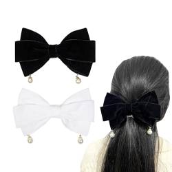 2 Stück Haarschleifen Schwarz Haarspangen mit großer Schleife, Haarspangen Groß Haarschmuck für Frauen und Mädchen(Schwarz, Weiß) von Nideen