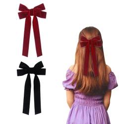 2 Stück Haarschleifen für Frauen, Samt-Haarschleifen, schwarze Schleife, Haarspangen für Mädchen, Haar-Accessoires, Frauen Mädchen Geschenke (schwarz, weinrot) von Nideen
