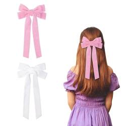 2 Stück Haarschleifen für Frauen, Samt-Haarschleifen, weiße Schleife, Haarspangen für Mädchen, Haar-Accessoires, Frauen Mädchen Geschenke (weiß, rosa) von Nideen