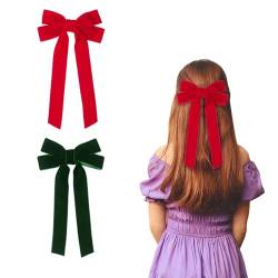 2 Stück Samt Haarschleife Haarspangen für Mädchen und Damen, Schleife Haare Rot Haarschmuck Mädchen Kinder(Rot, Grün) von Nideen