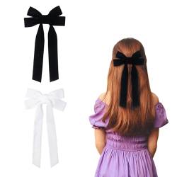 2 Stück Samt Haarschleife Haarspangen für Mädchen und Damen, Schleife Haare Schwarz Haarschmuck Mädchen Kinder(Schwarz, Weiß) von Nideen